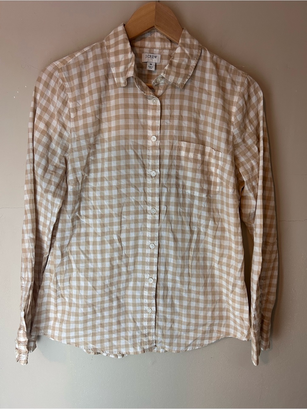 J. Crew Gingham Flannel Button Up Size M Tan & White 100% Cotton Casual - Picture 3 of 13